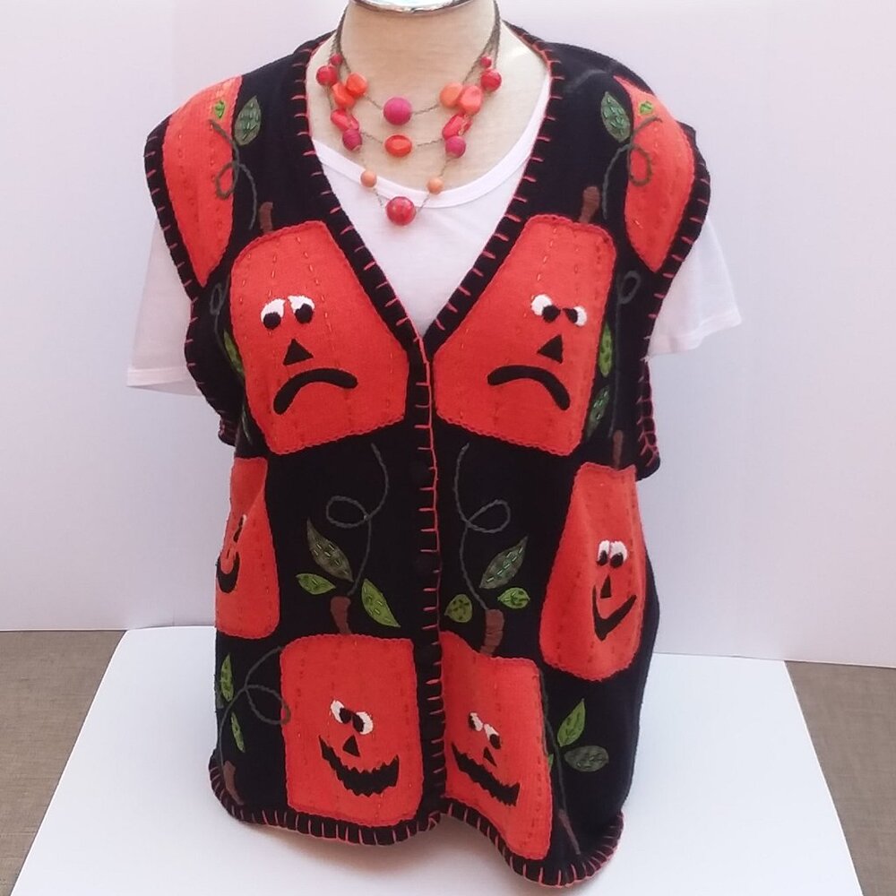 Vintage Bobbie Brooks Pumpkin Button Front Sweater Vest Women's Plus Size  22/24